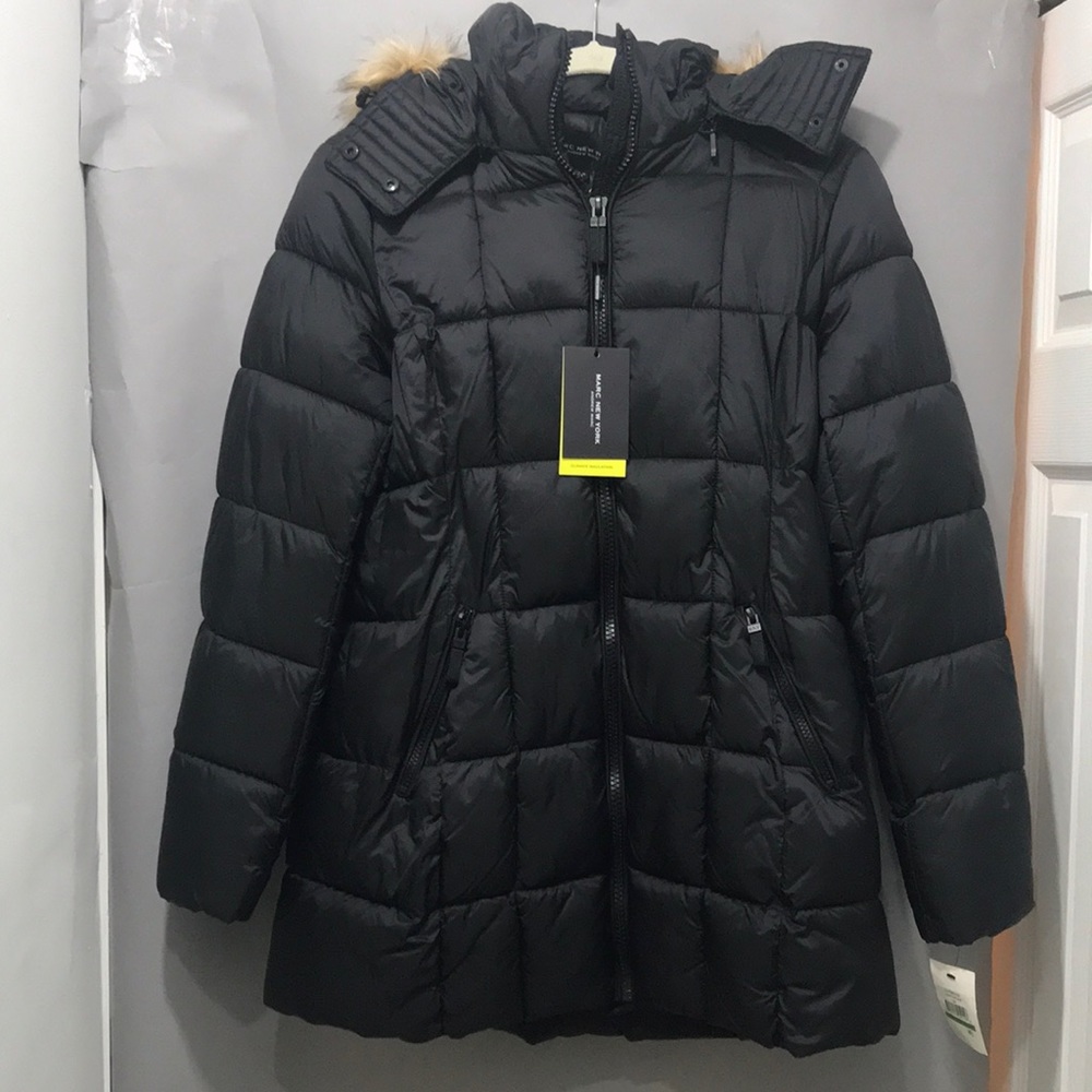 Marc New York Women’s Black Winter Jacket w/ Detachable Faux Fur Hood Size Large